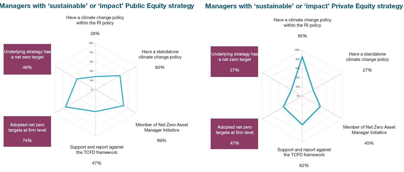 Climate-related commitments from asset managers with ‘sustainable’ or ‘impact’ strategies in different asset classes 