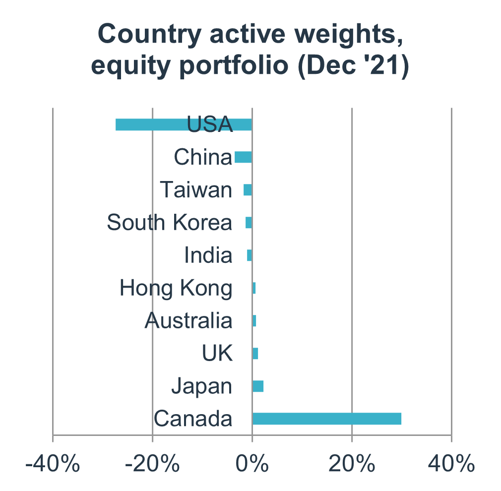 Country active weights, equity portfolio